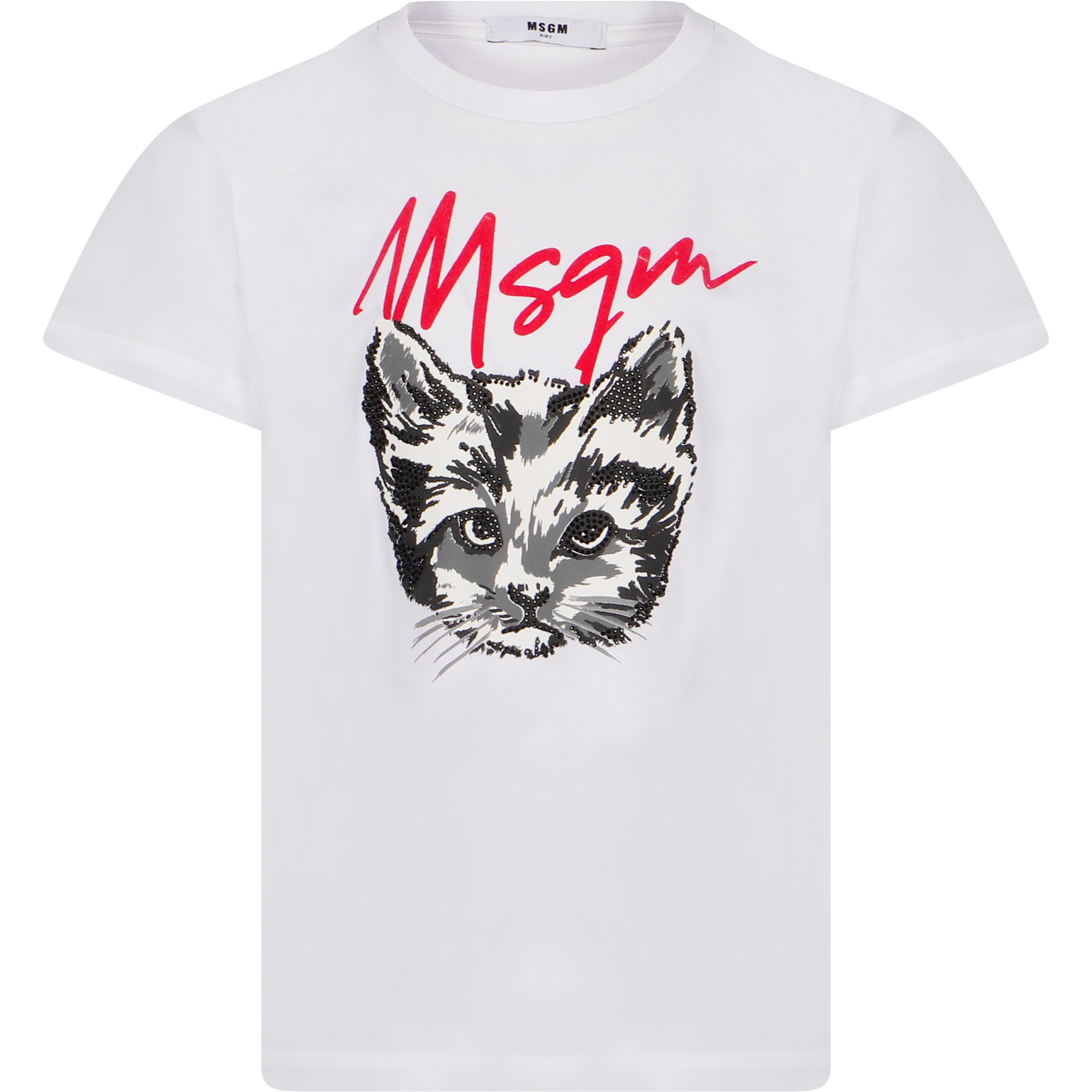 MSGM Logo Cat Print TShirt in White