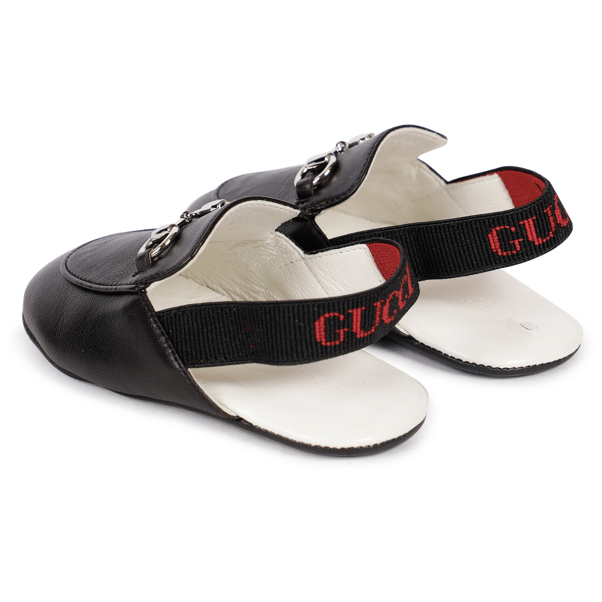 Gucci Logo Leather Baby Sandals in Black —