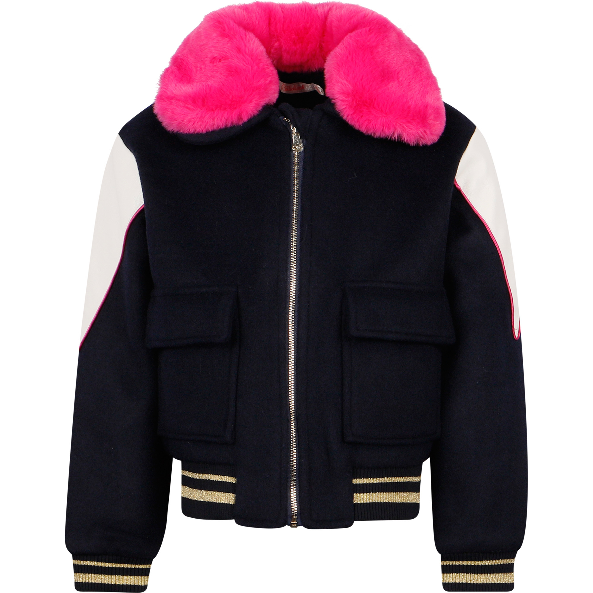 Billieblush Sequin Cat Jacket with Faux Fur Collar in Black