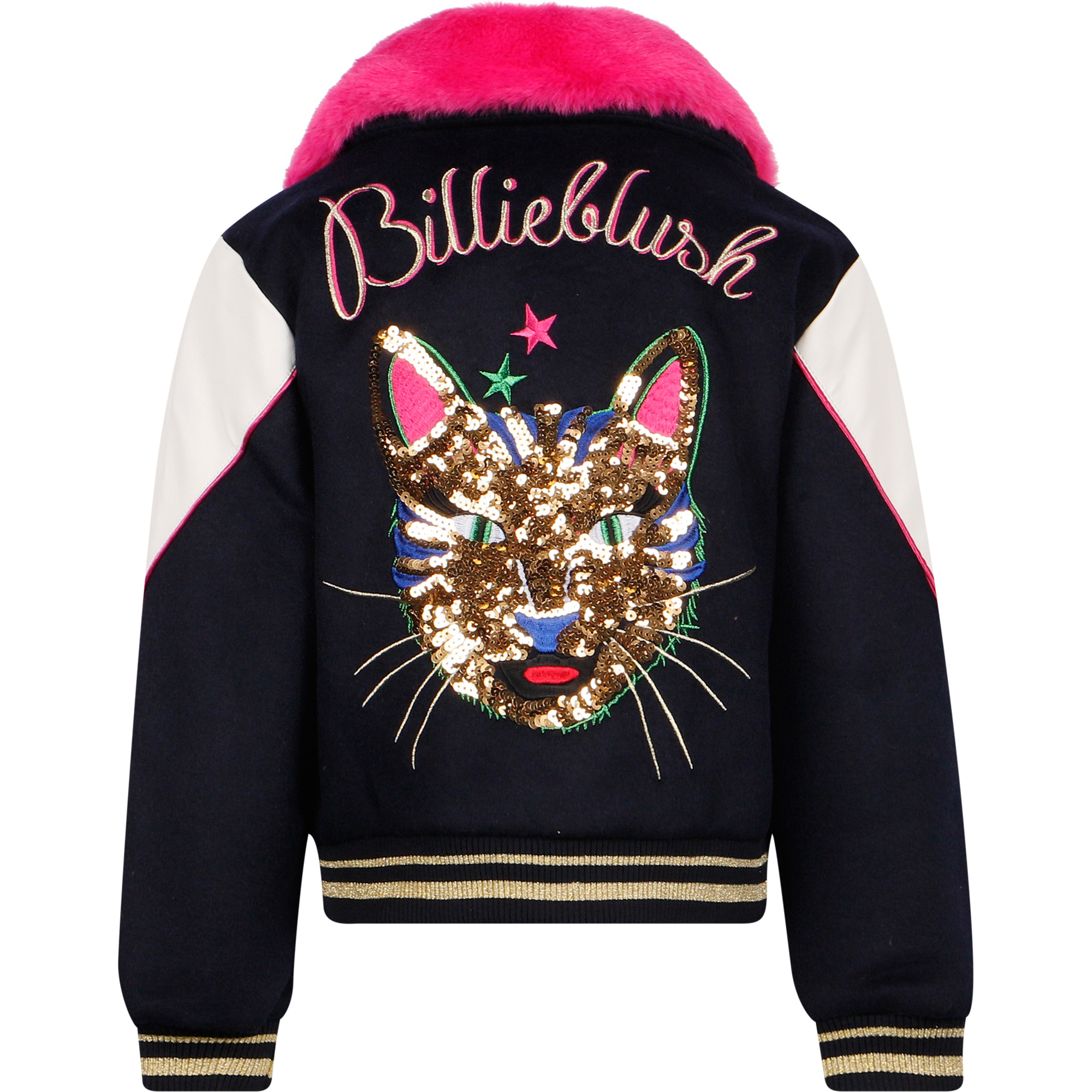 Billieblush Sequin Cat Jacket with Faux Fur Collar in Black