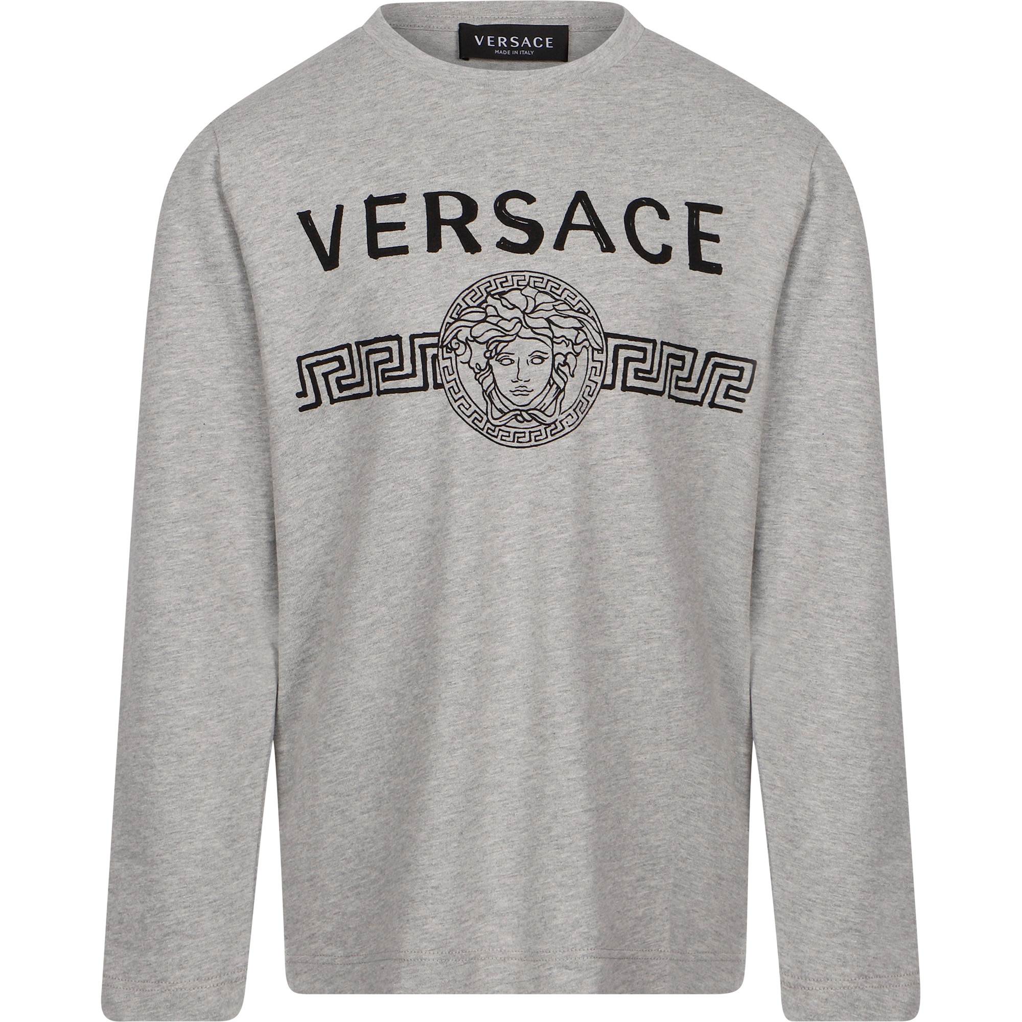 Versace Medusa Monogram Long-Sleeved T-Shirt in Grey - BAMBINIFASHION.COM