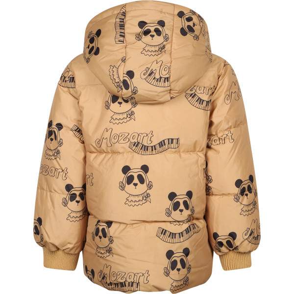 Logo Pandas Print Padded Jacket in Beige