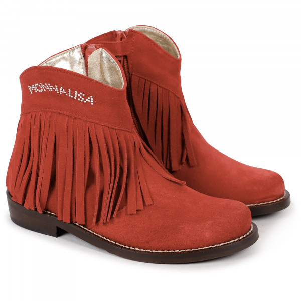 Cowboy Boots with Fringe Detailing in Red