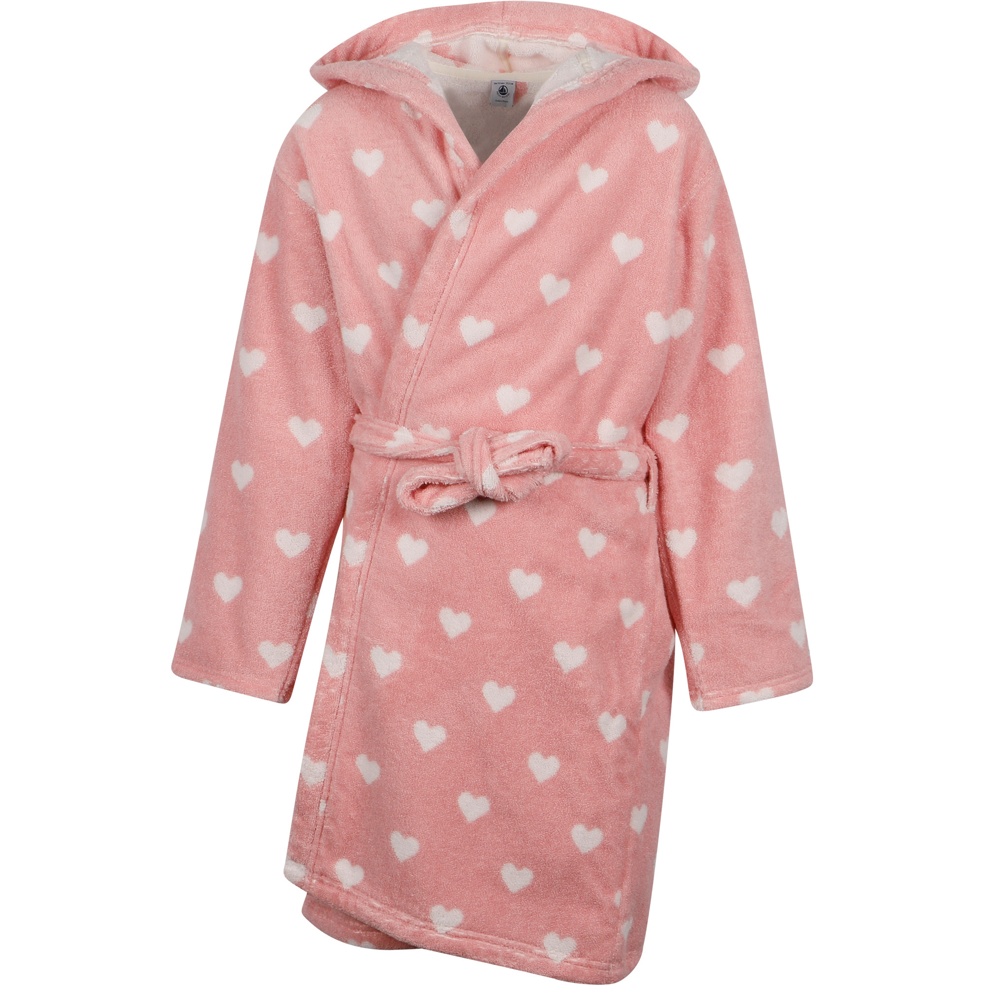 Petit Bateau Love Hearts Hooded Bathrobe with Belt in Pink