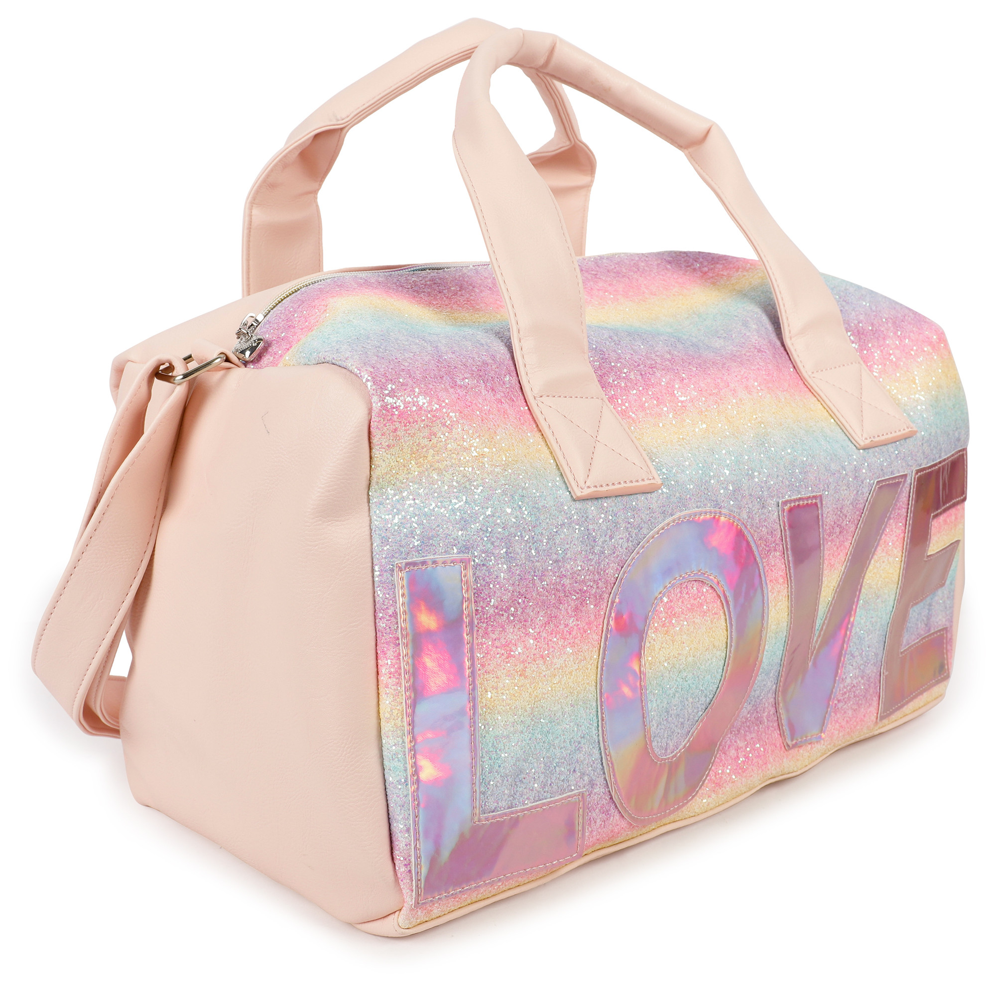 OMG Accessories Glitter Ombre Love Duffle Bag in Pink —