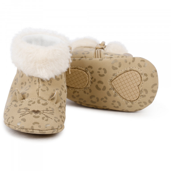 Mouse Design Faux Fur Bootees in Beige