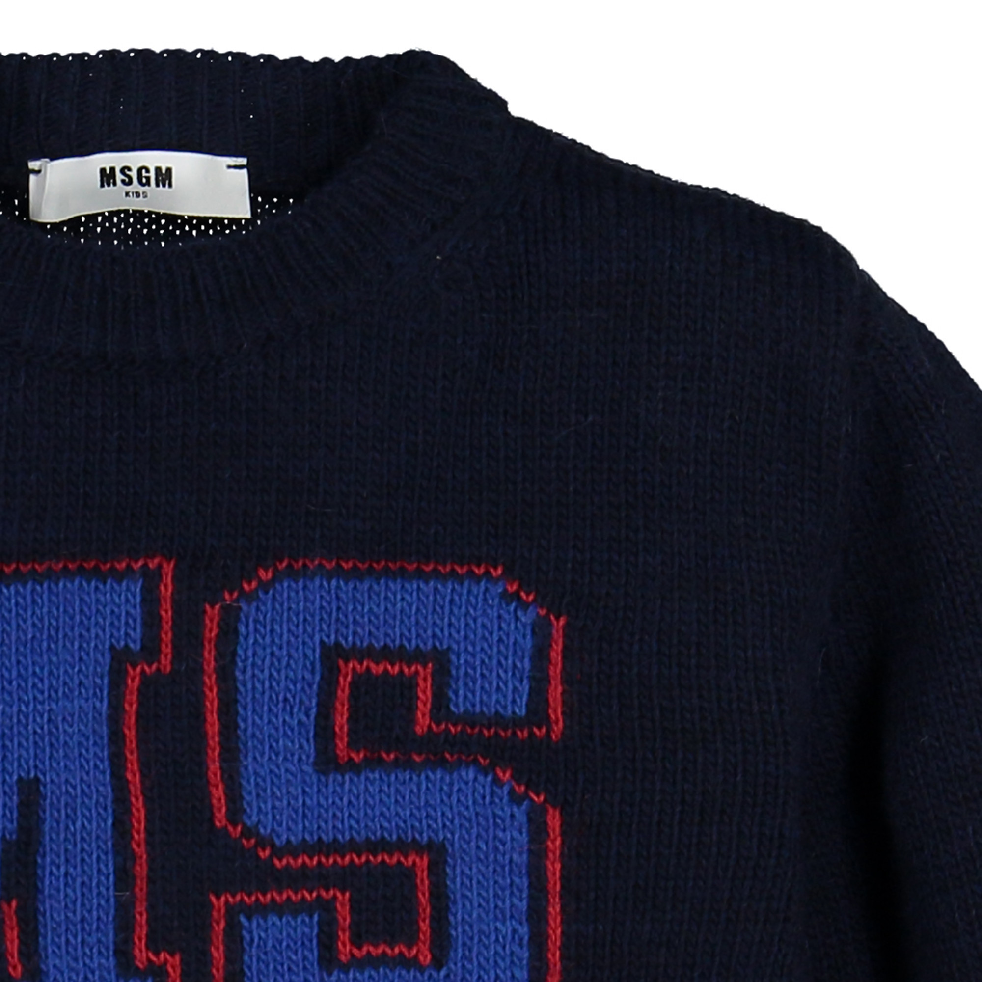 MSGM Boys Varsity Black Crew Neck Sweater for Boys