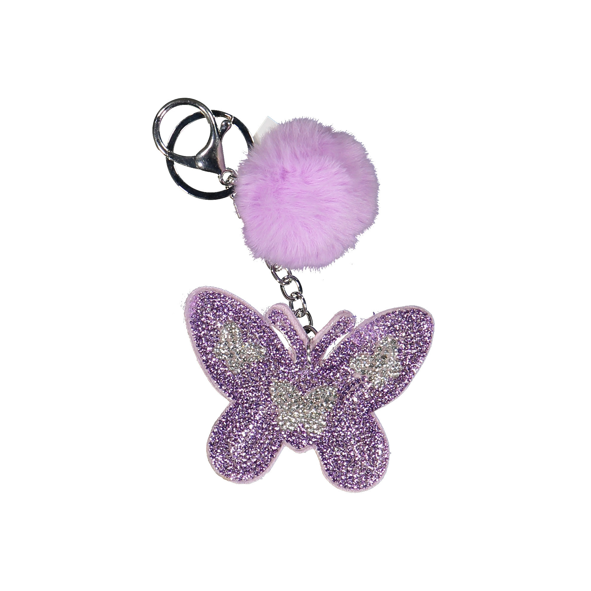 Hatley Pompom and Glittery Butterfly Keychain in Purple