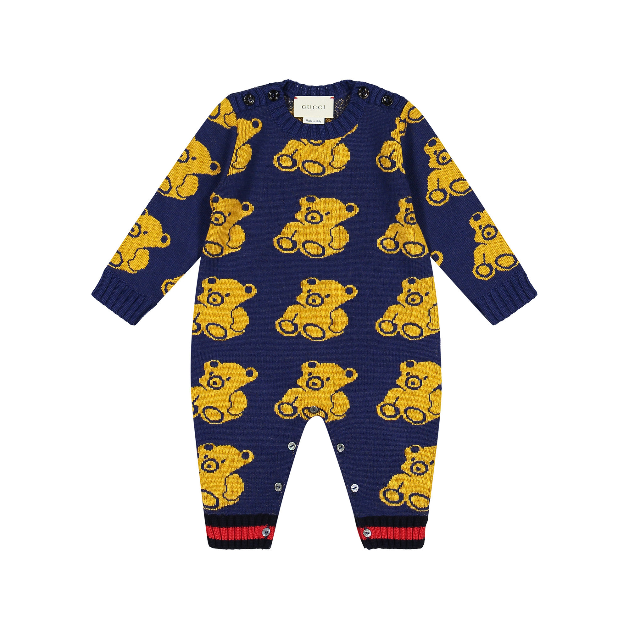 Gucci Baby Knit Onesie with Designer Bear Print for Boys