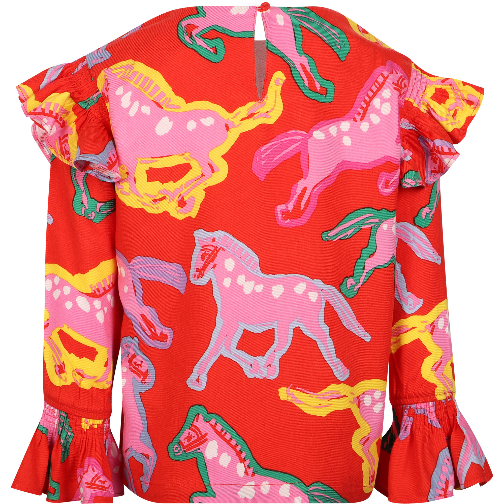 Stella McCartney Horses Print Ruffled Blouse in Red