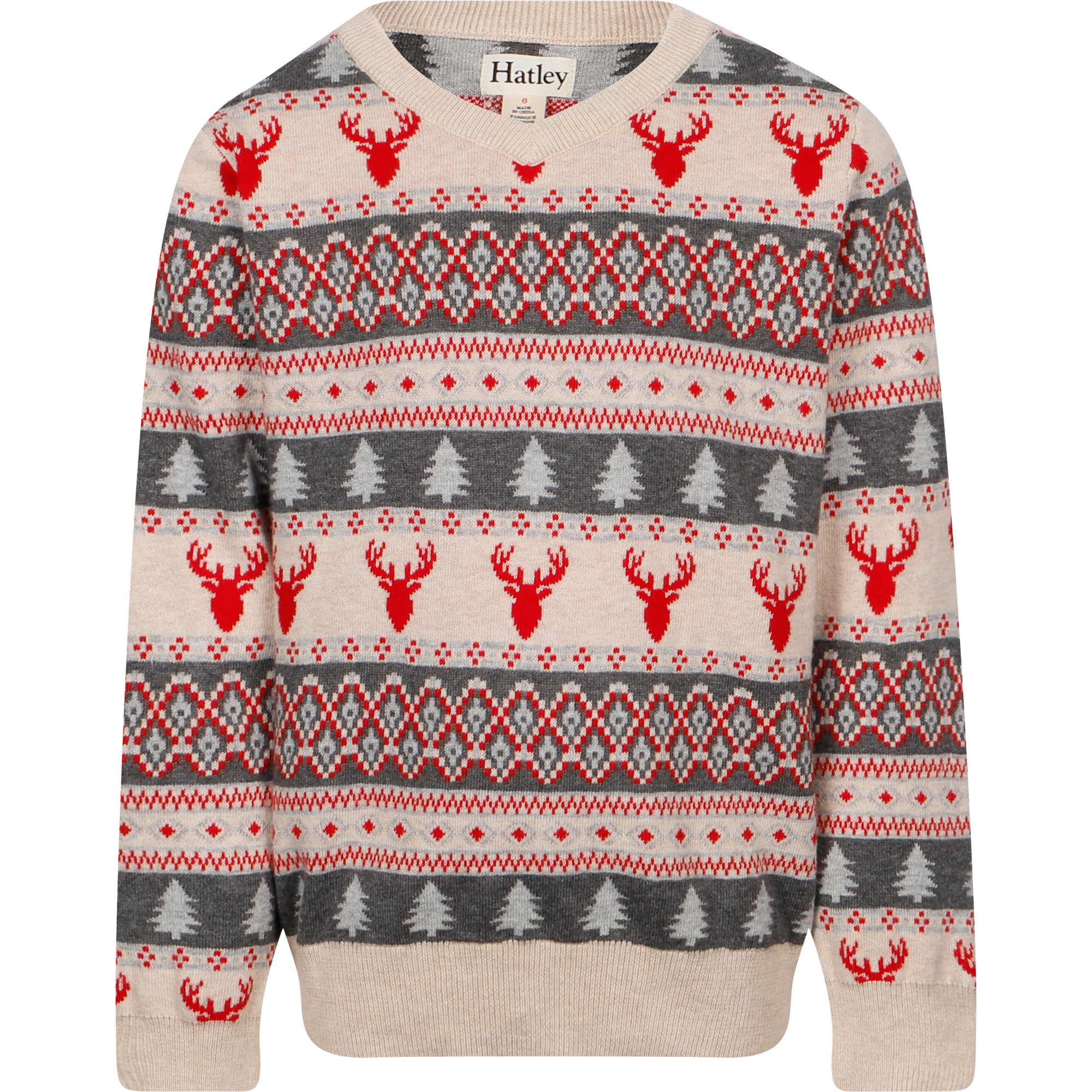 Hatley Reindeer Sweater in Beige, Red and Green | BAMBINIFASHION.COM