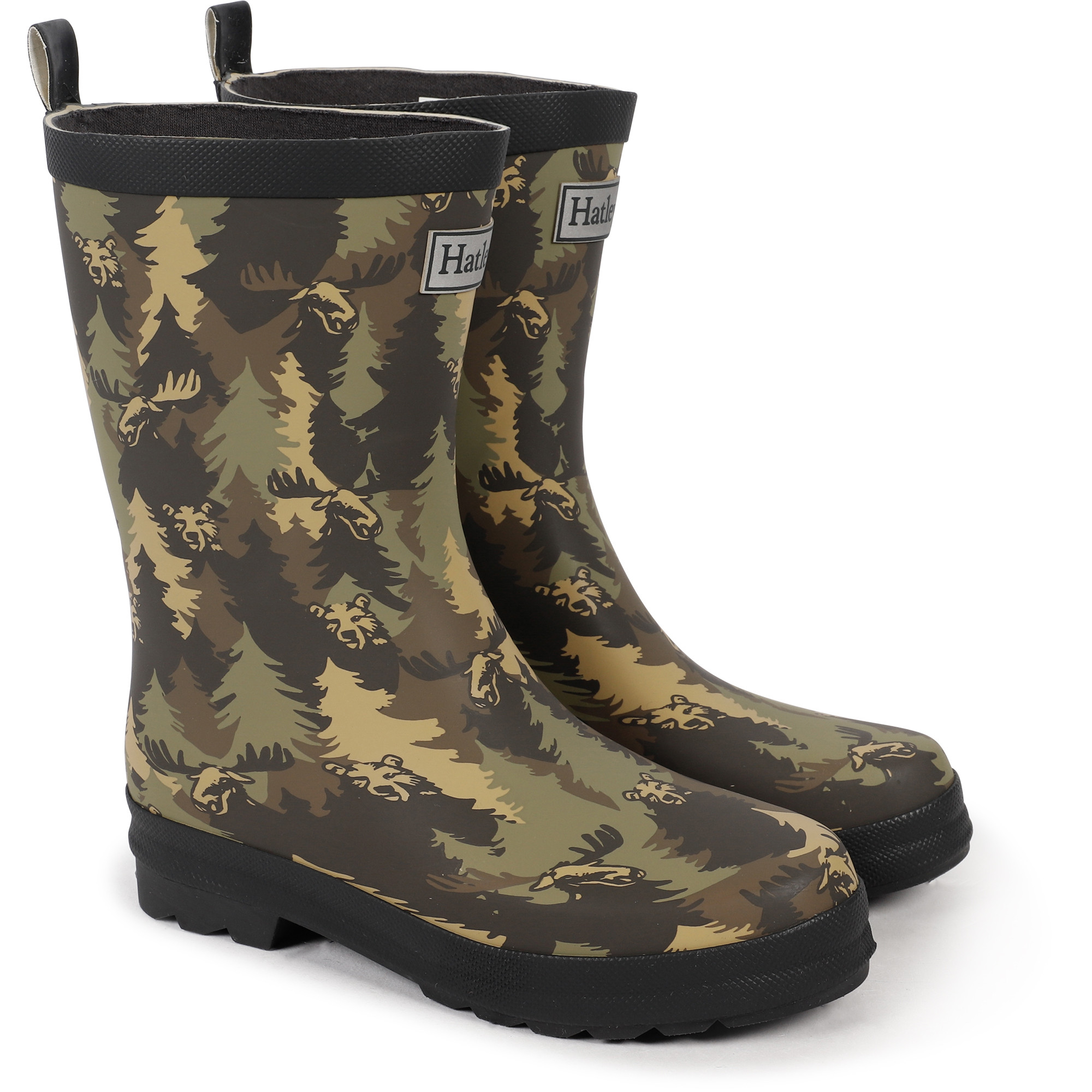 Hatley Bears and Moose Camouflage Rain Boots in Green —