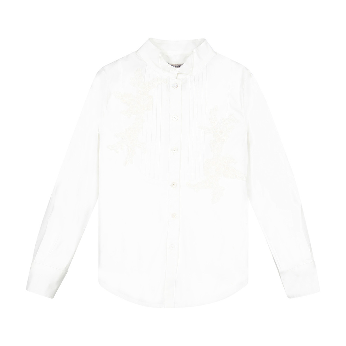 Ermanno Scervino Girls Longsleeved White ButtonUp Shirt with Lace