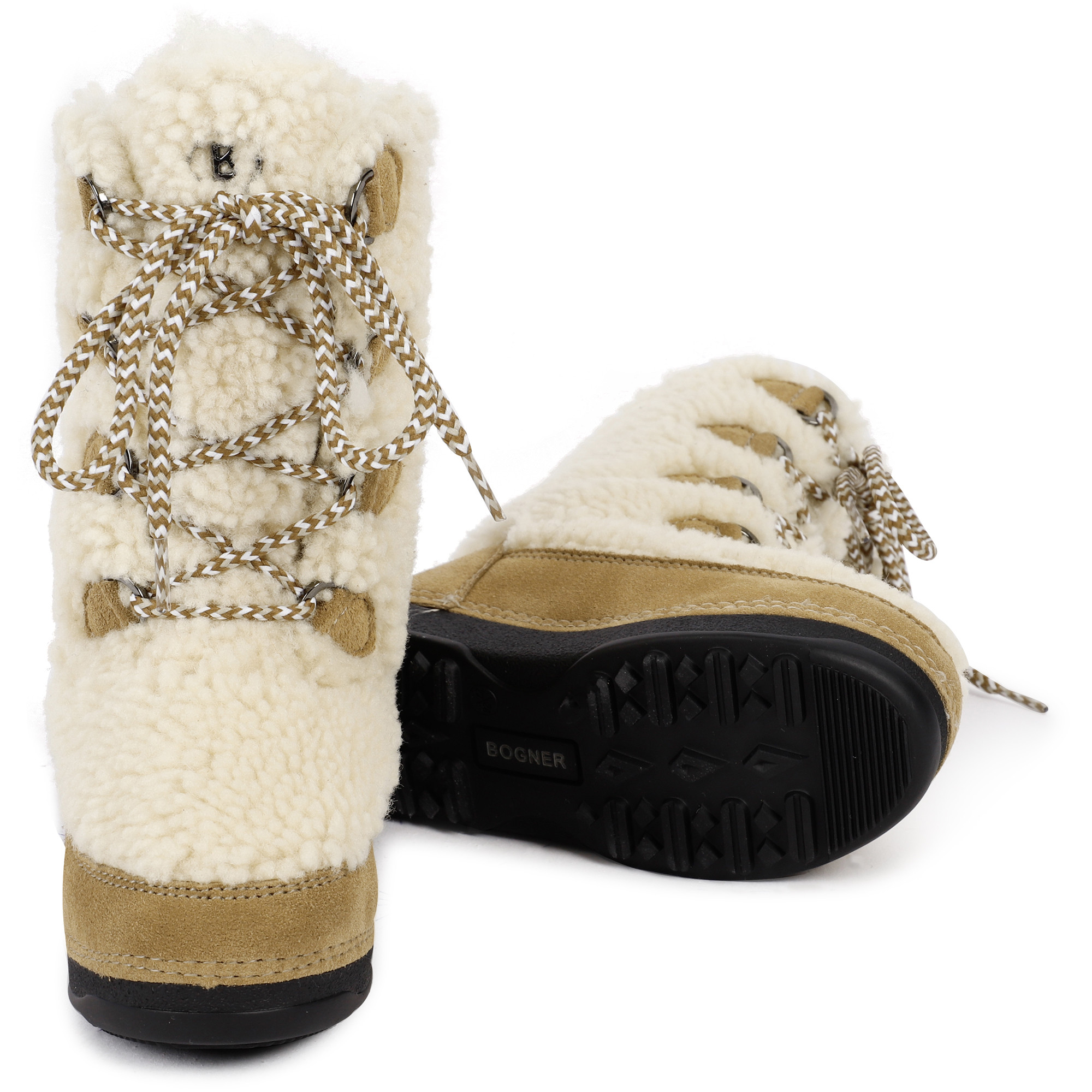 Bogner Sherpa Fur Detailing Winter Boots in Brown and White —