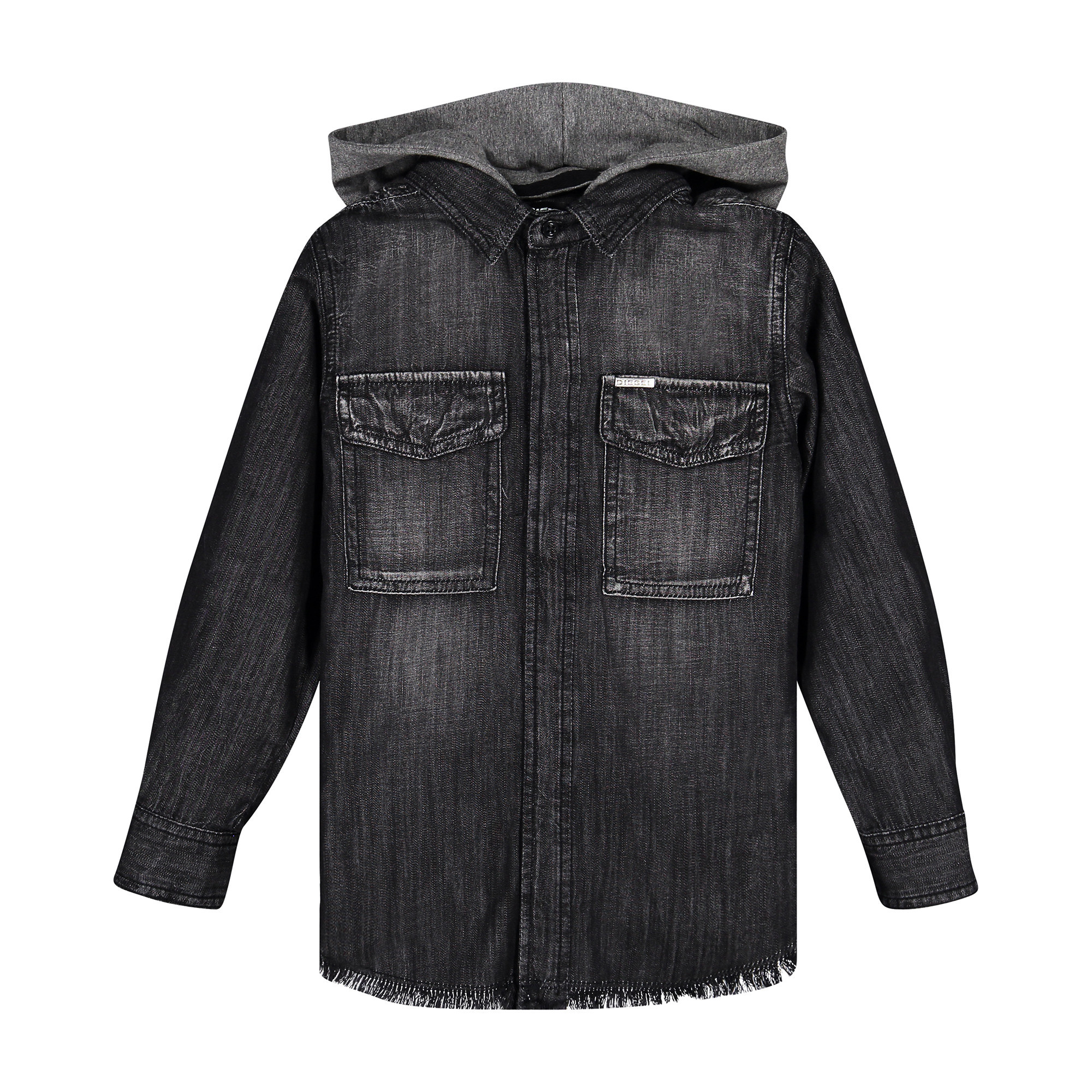 Diesel Boys Black Denim Jacket with Heather Grey Hood for Boys