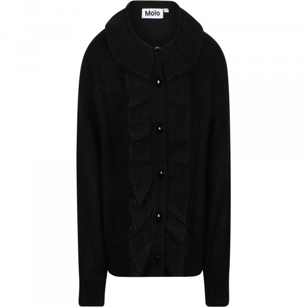 Ruffle Knit Cardigan in Black