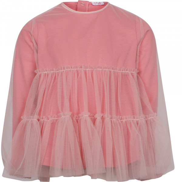 Ruffled Tulle Two-Piece Blouse in Pink