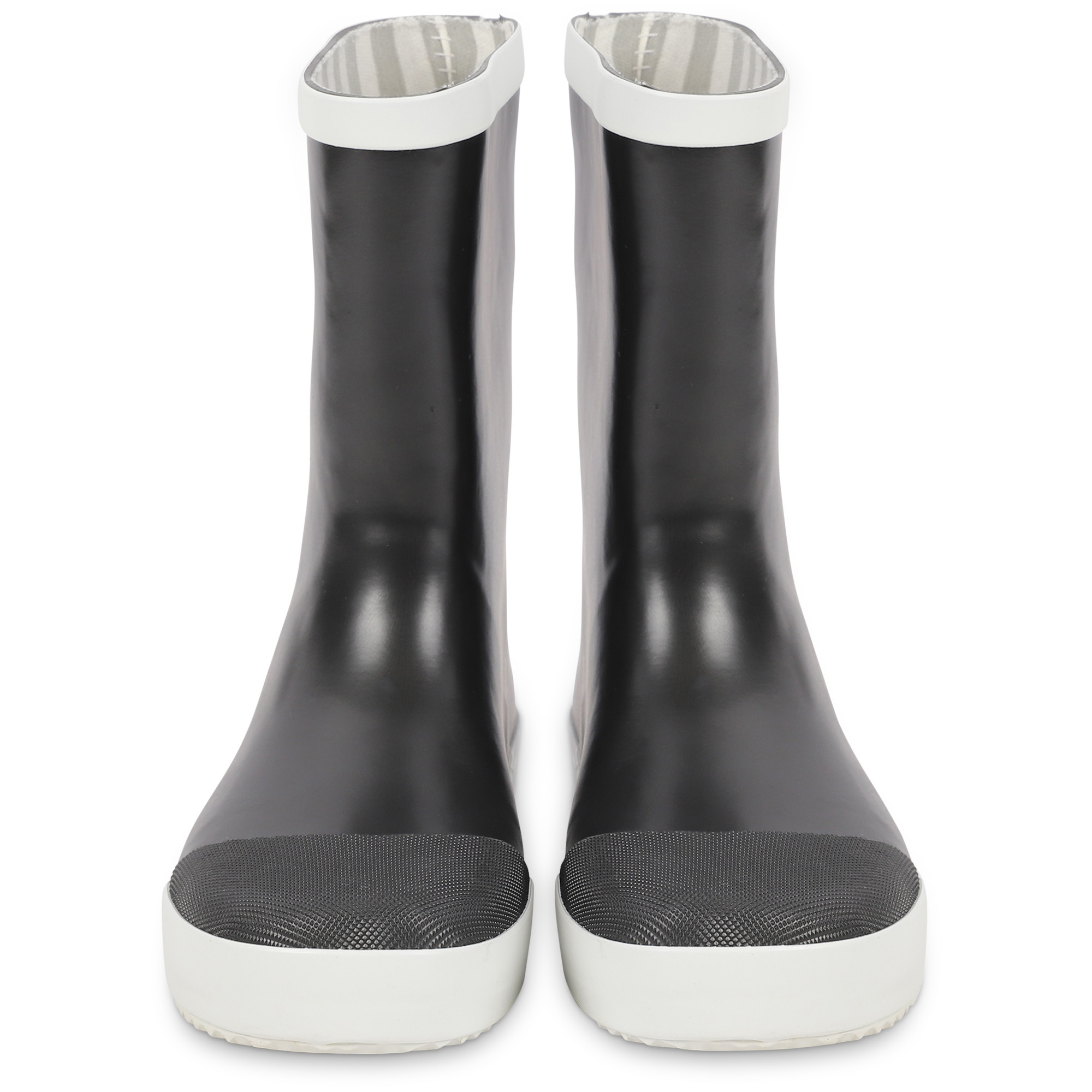 black and white rain boots