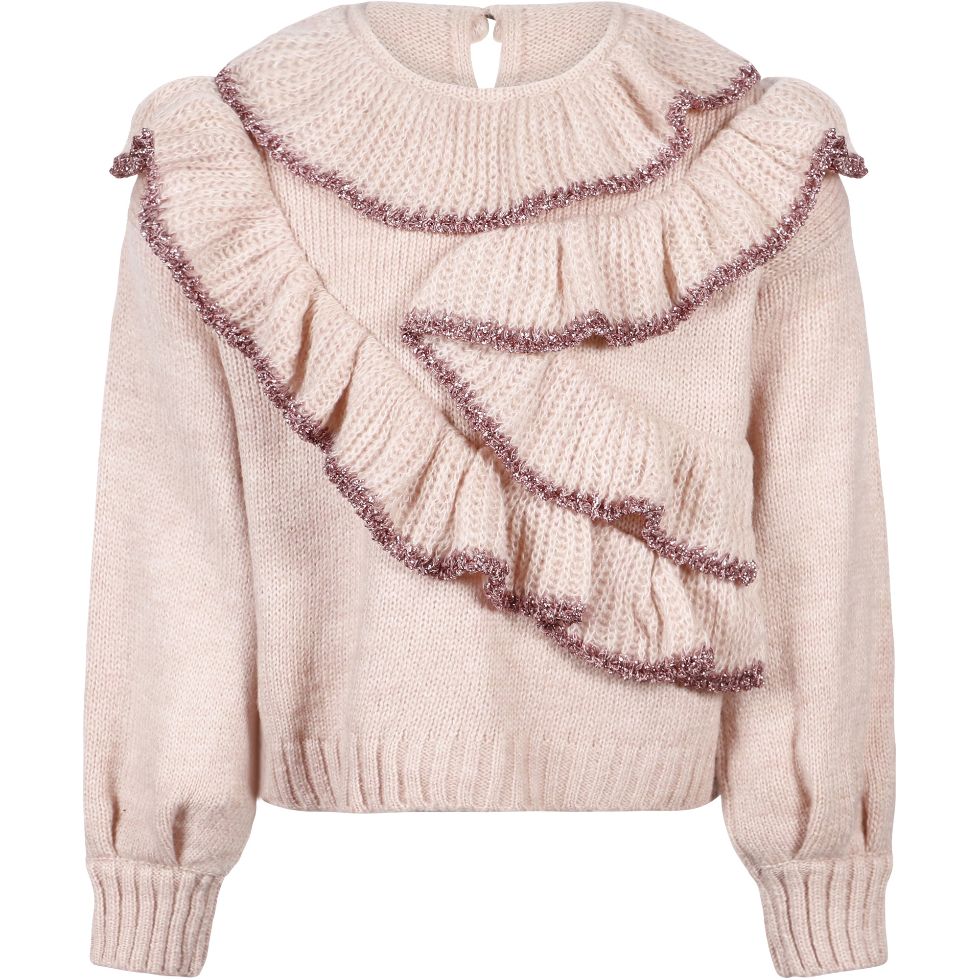 Alberta Ferretti Ruffled Glitter Sweater in Pink —