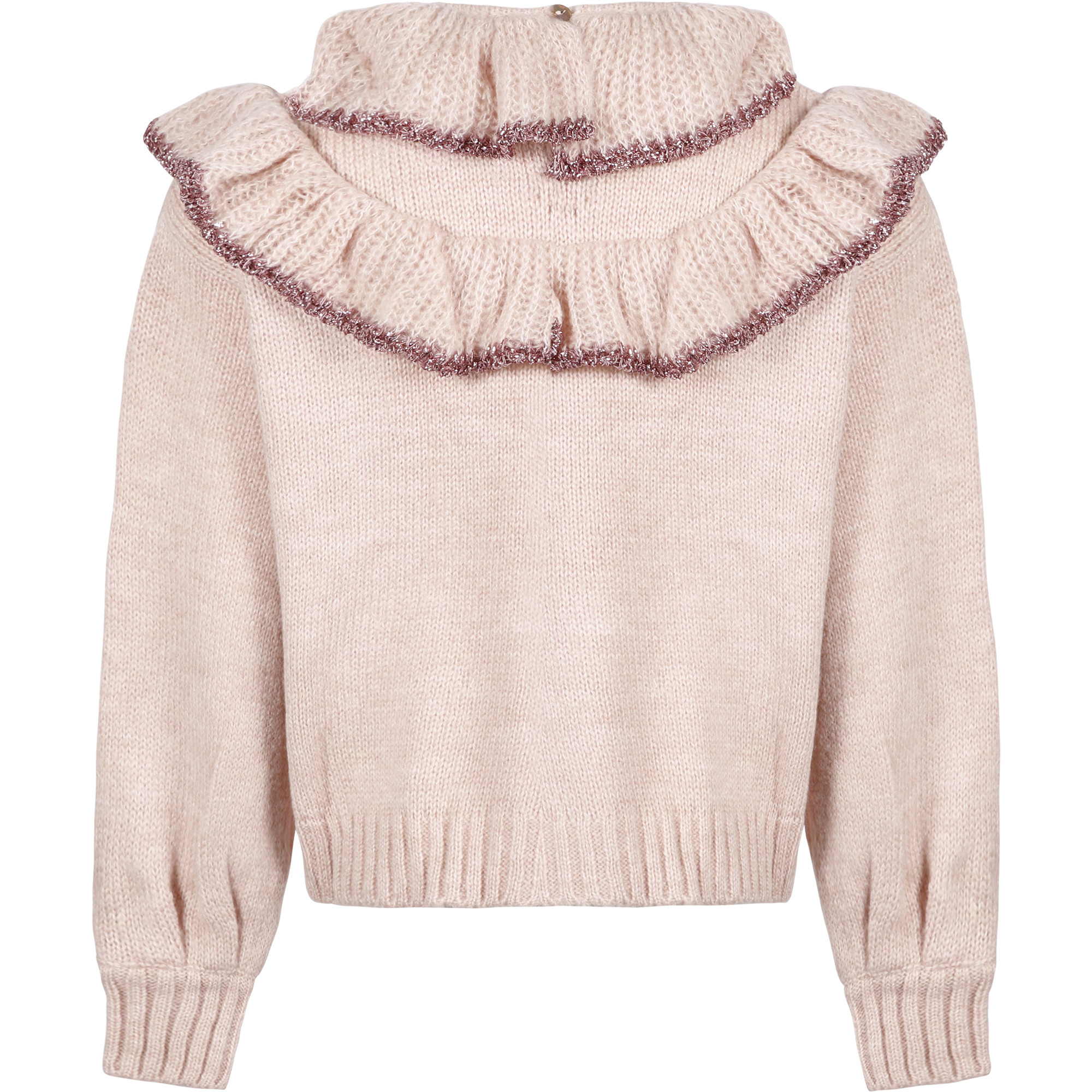Alberta Ferretti Ruffled Glitter Sweater in Pink —