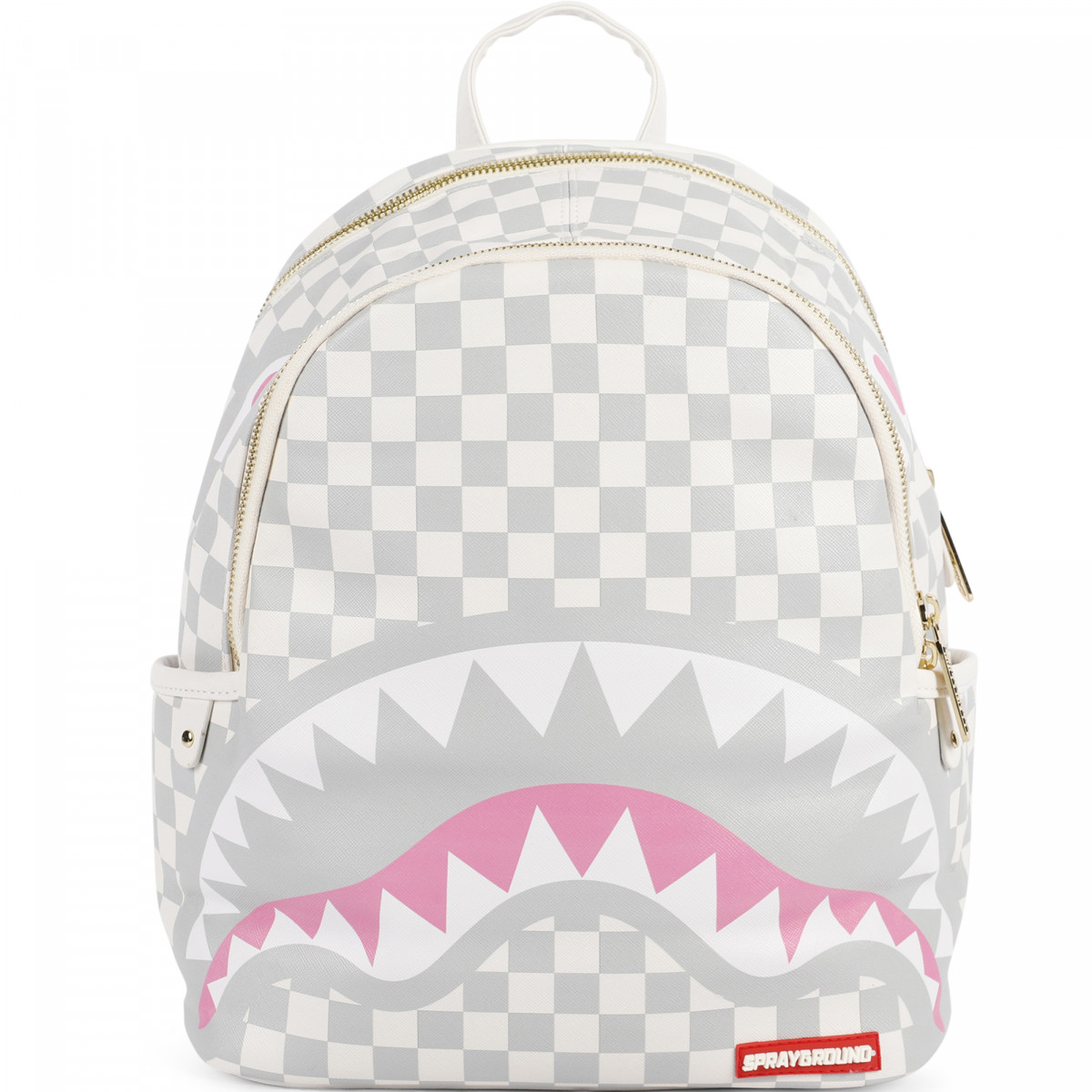 Sprayground Check Shark Mouth Backpack in White and Grey