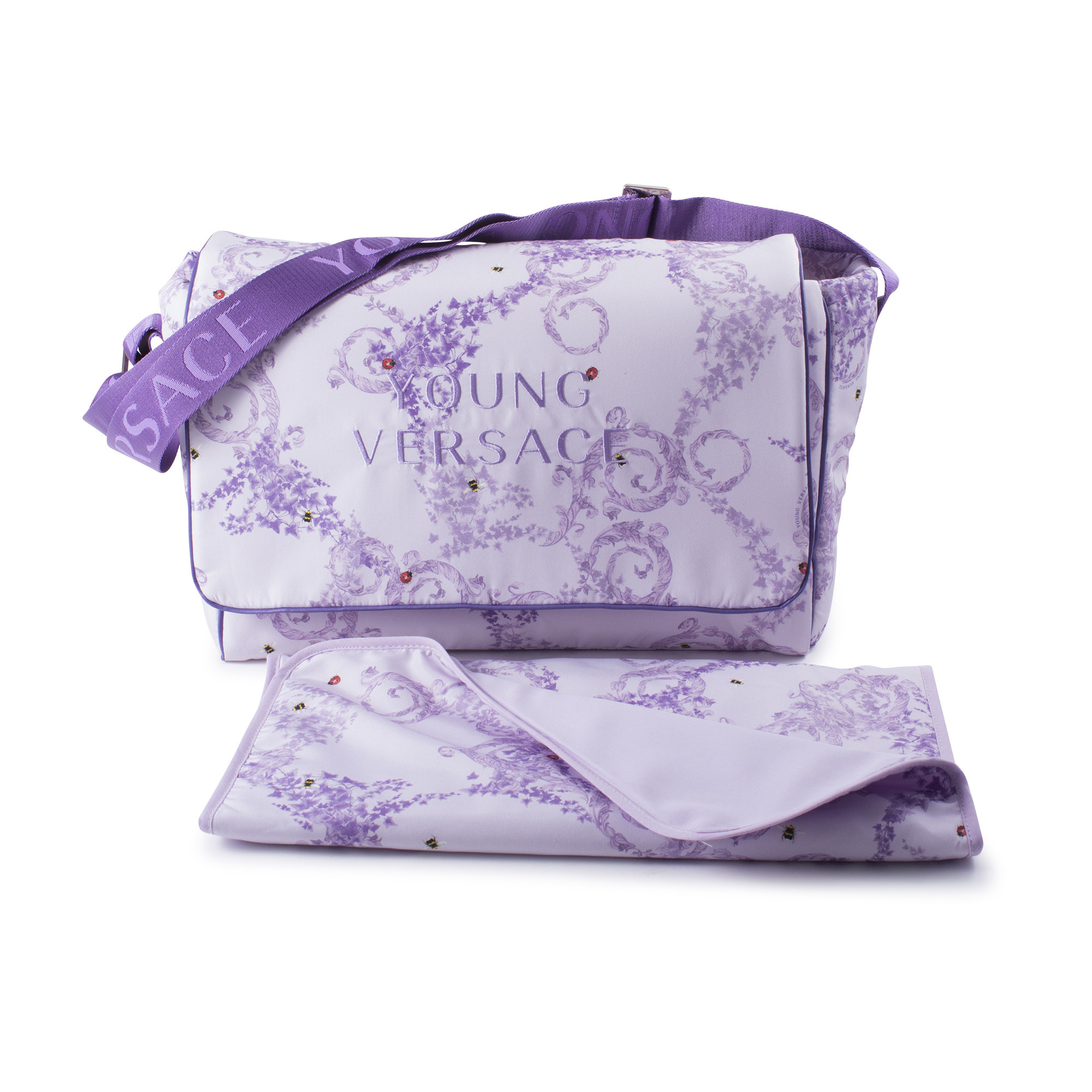 Young Versace Purple Baroque Changing Bag with Shoulder Strap and Mat