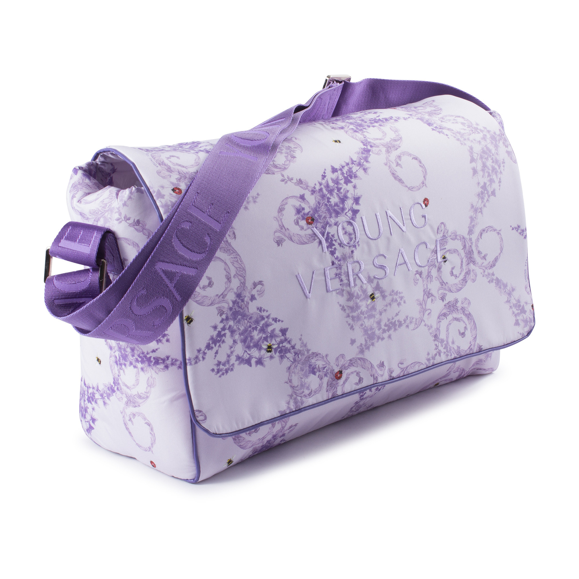 Young Versace Purple Baroque Changing Bag with Shoulder Strap and Mat