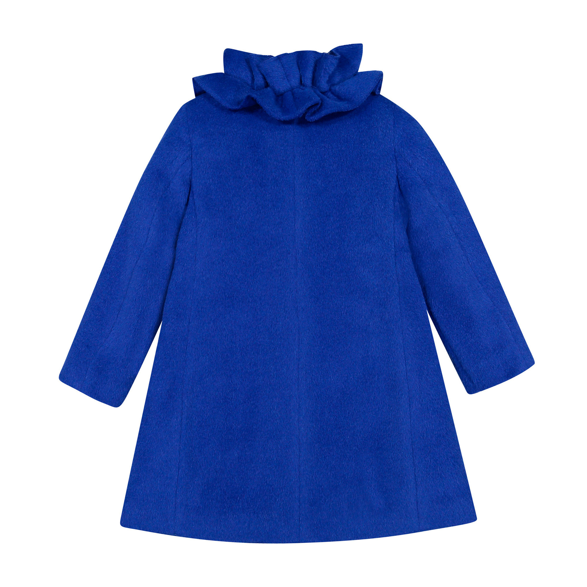 Girls Royal Blue Coat with Elegant Ruffled Collar for Girls