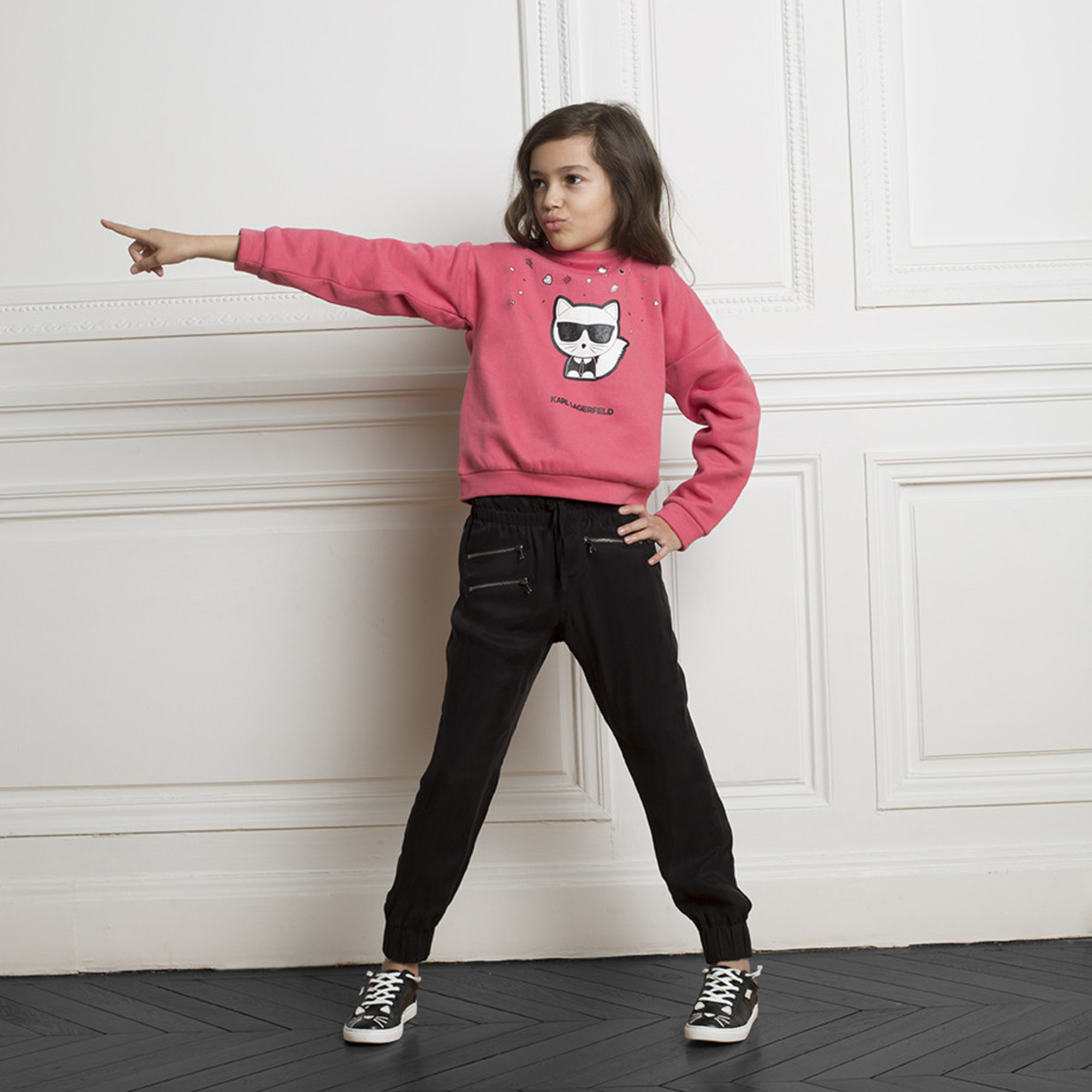 Karl Lagerfeld Girls Pink Sweatshirt with Designer Kitty for Girls