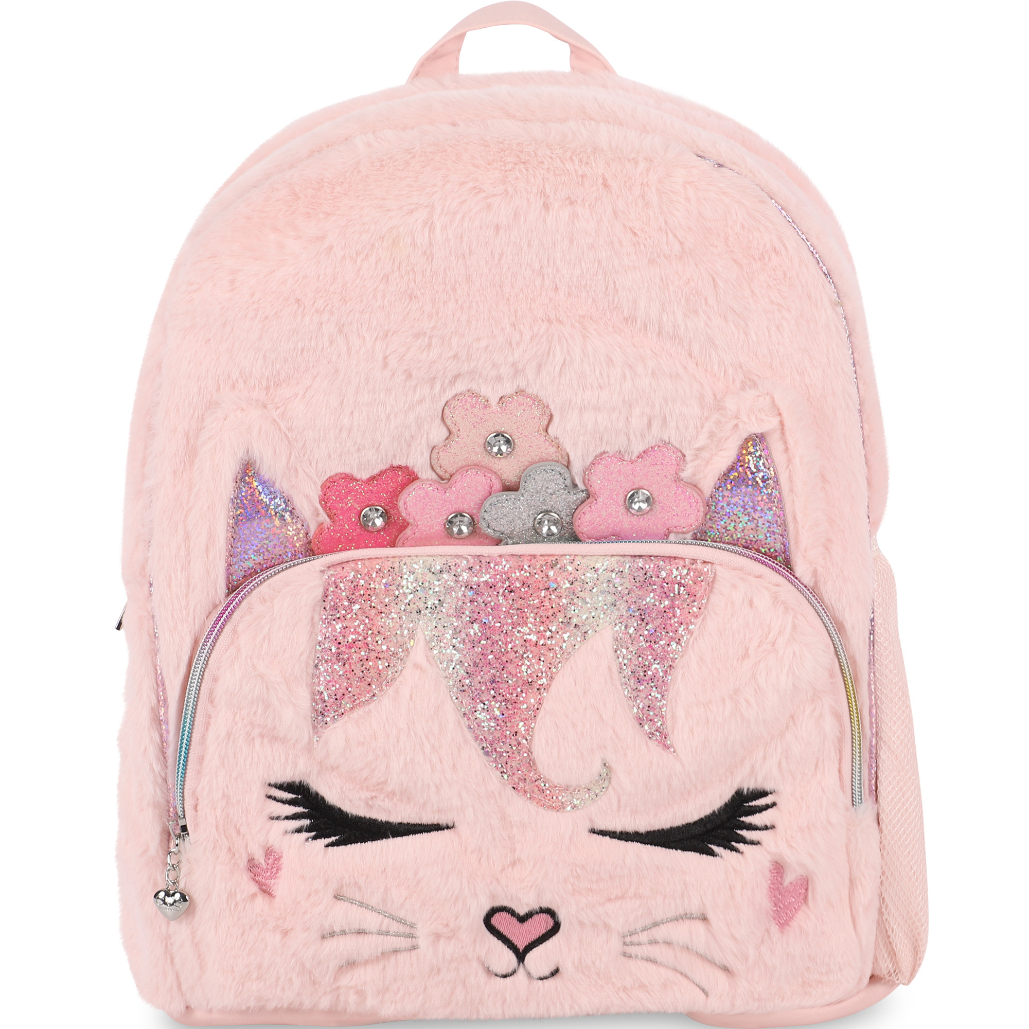 pink furry backpack