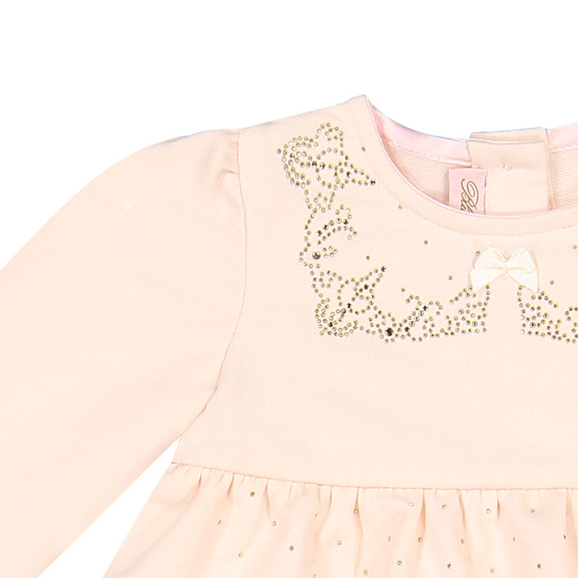 Miss Blumarine Baby Onesie in Light Pink with Attached Skirt and Rhinestones for Girls