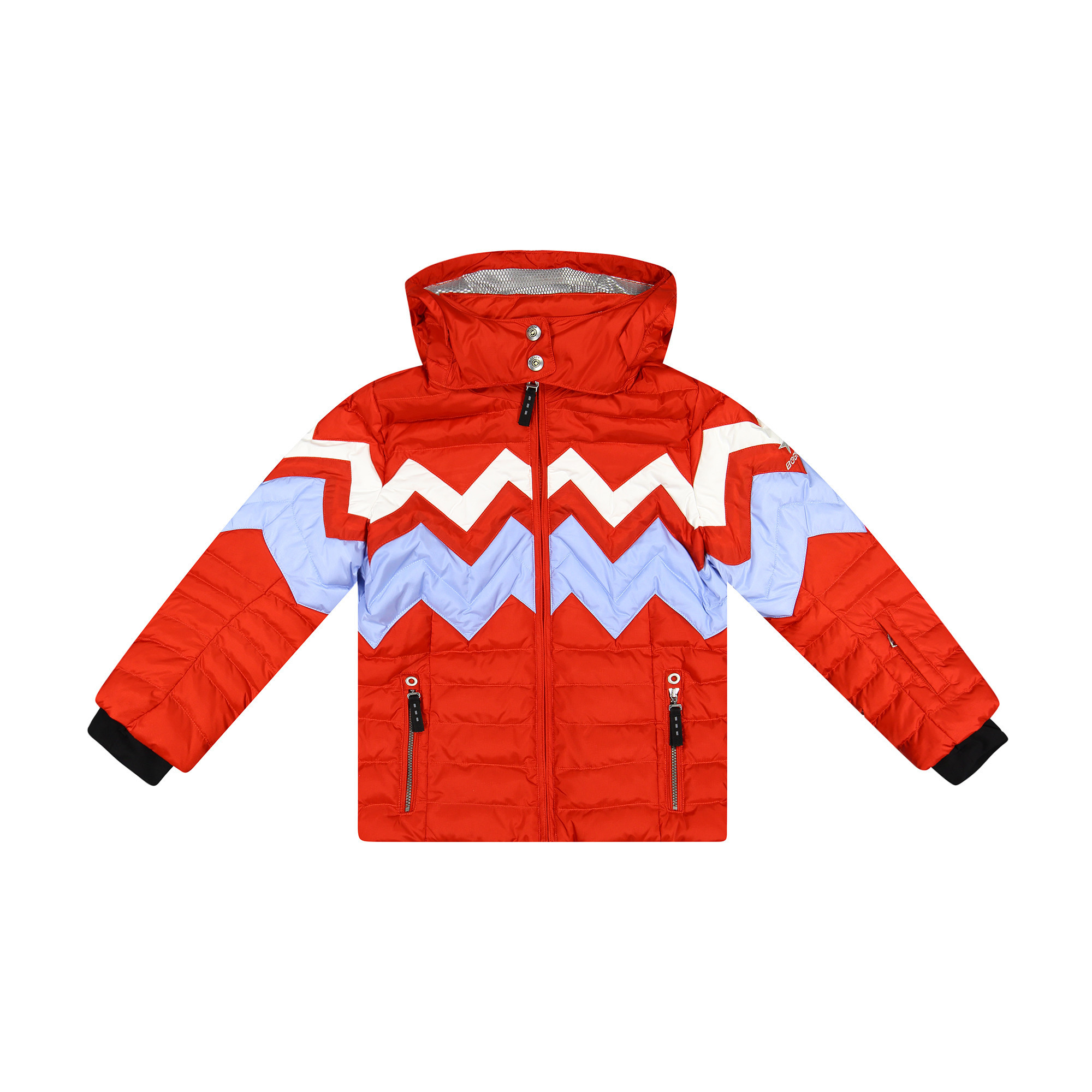 red and blue ski jacket