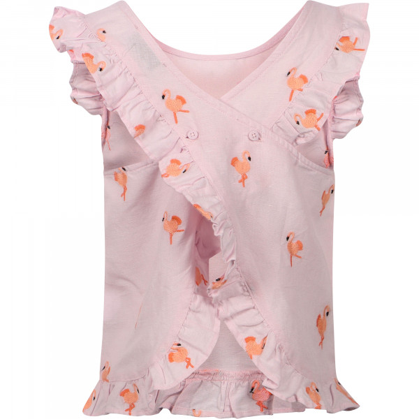 Flamingos Embroidery Ruffled Top in Pink