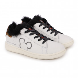 Faux Fur Mickey and Leopard Detailing Sneakers in White