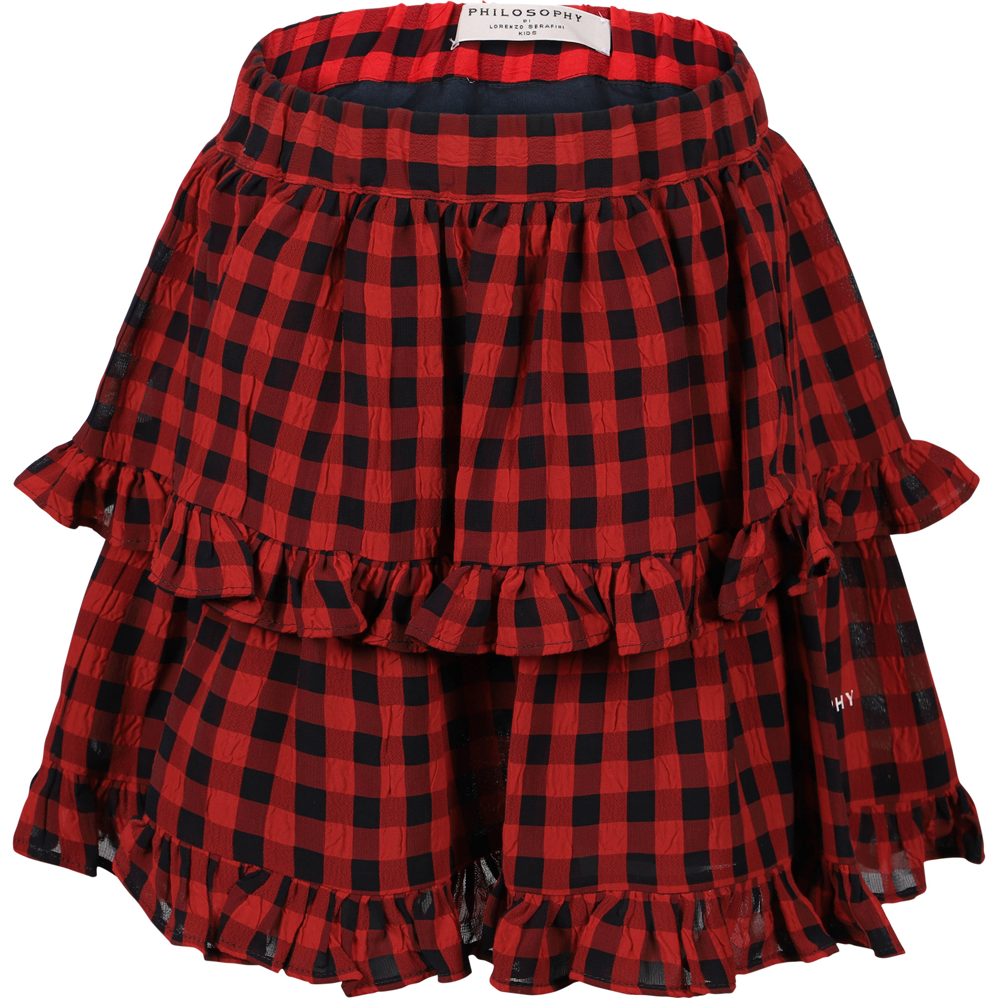 Philosophy Ruffled Checkered Skirt in Red and Black