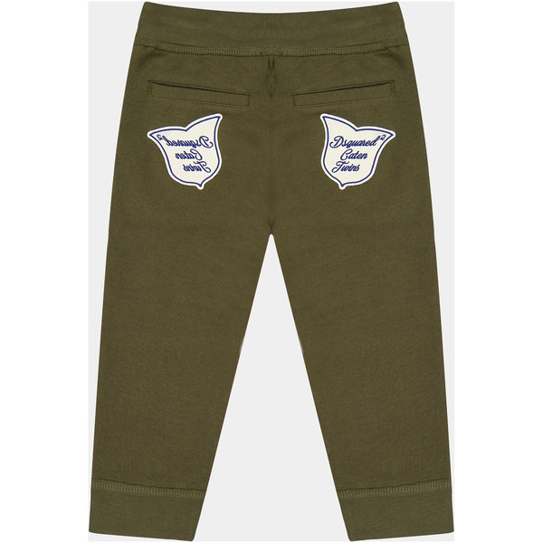 Boys Tracksuit Pants with Varsity Style Patches in Green