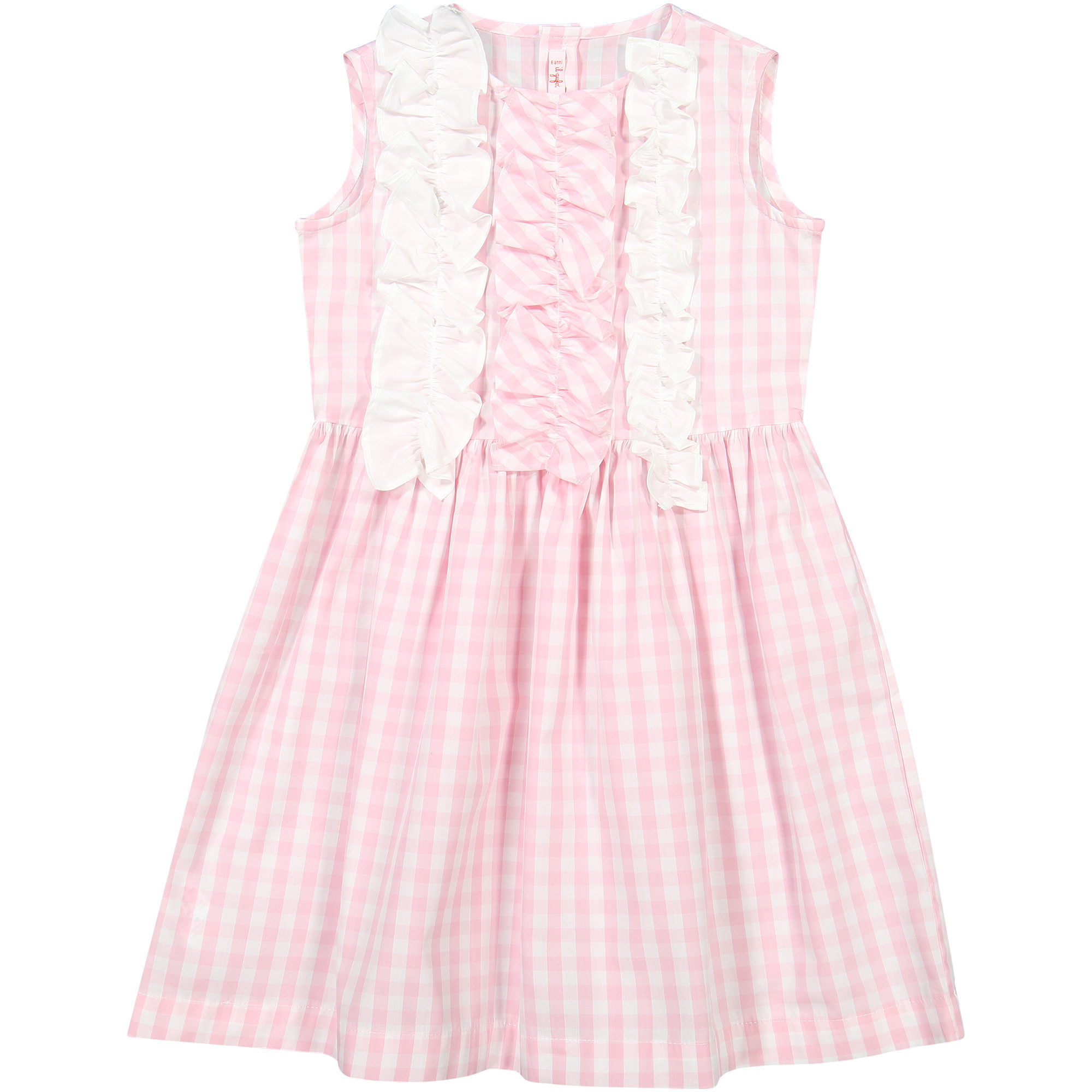 IL GUFO Girls Sleeveless Gingham Dress in Light Pink