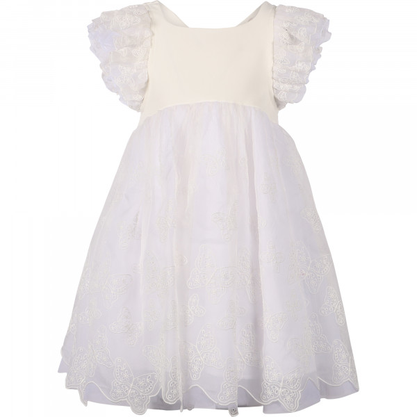 Eyelet Lace Butterflies Detailing Dress in Off-White