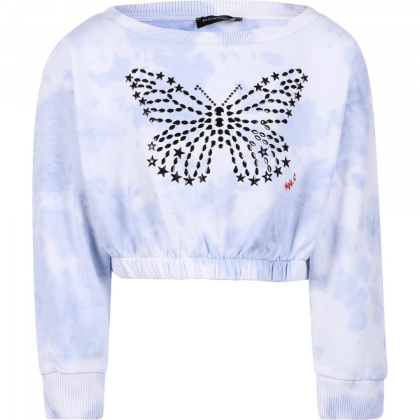 Tie Dye Butterfly Crop Sweatshirt in Celeste Blue and White