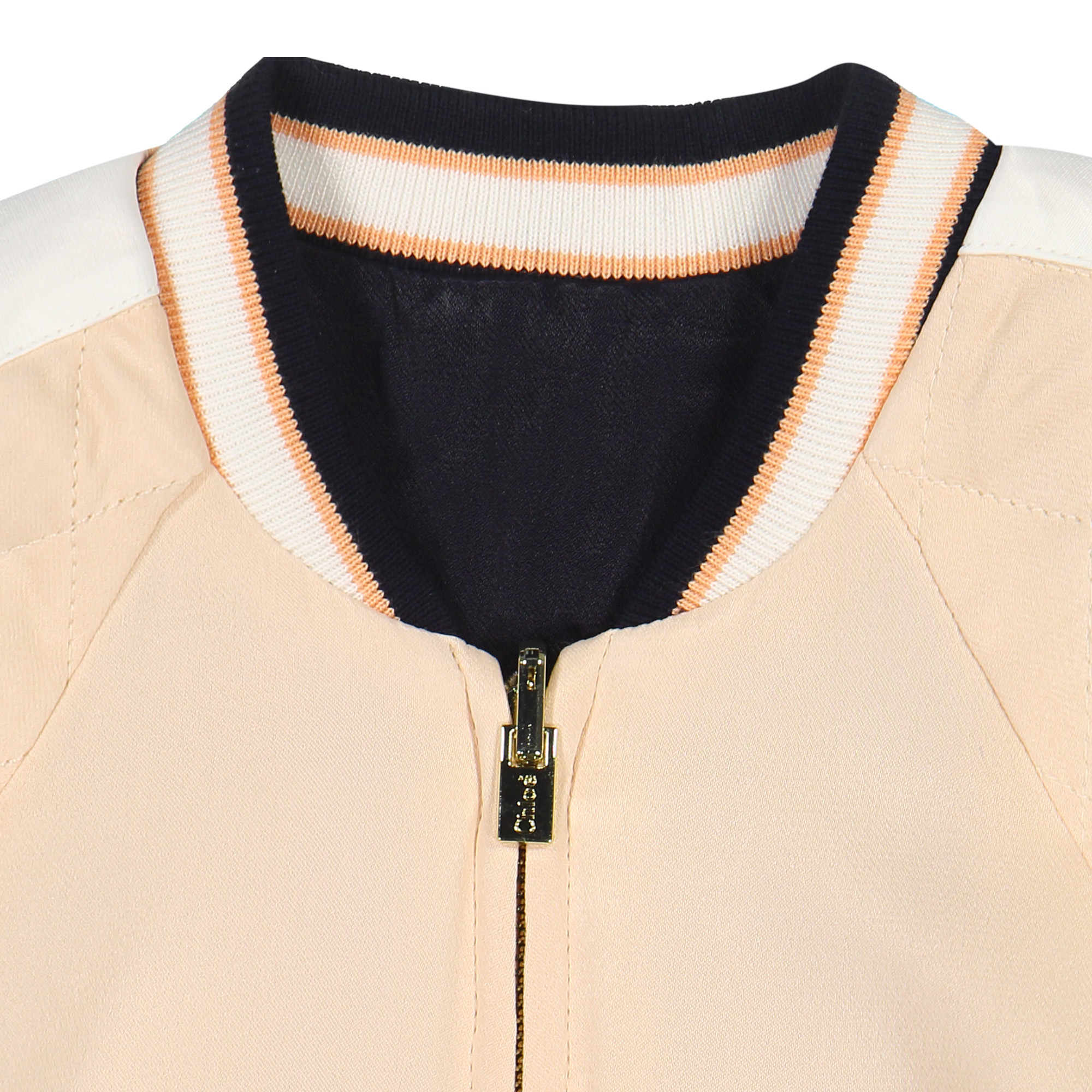 Chloe Girls Varsity Jacket in Apricot with Striped Cuffs