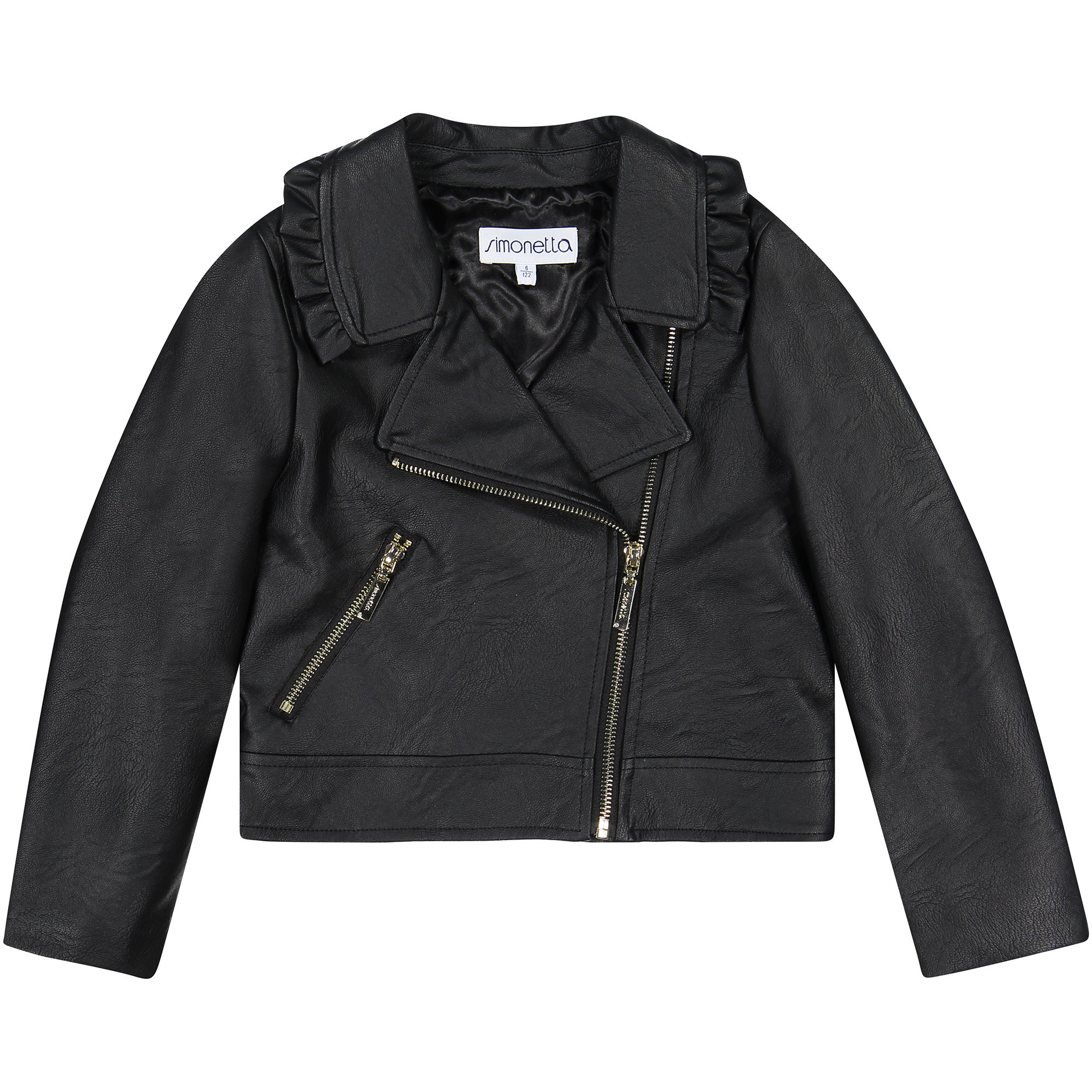 Girls Faux Leather Bomber Jacket in Black