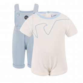 Logo Set of Jumpsuit and Bodysuit in Light Blue and Off-White