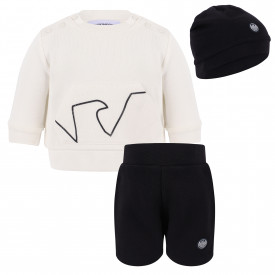 Logo Set of Shorts, Sweatshirt and Baby Cap in White and Blue