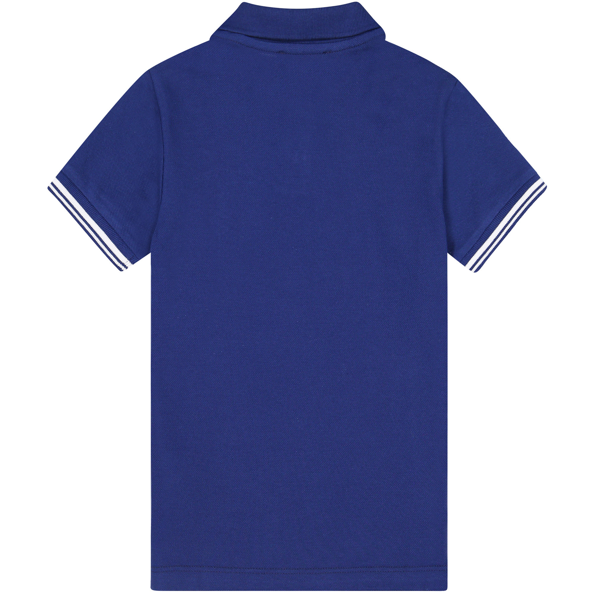 Trussardi Boys Preppy Polo Shirt in Dark Blue with Striped Sleeves —
