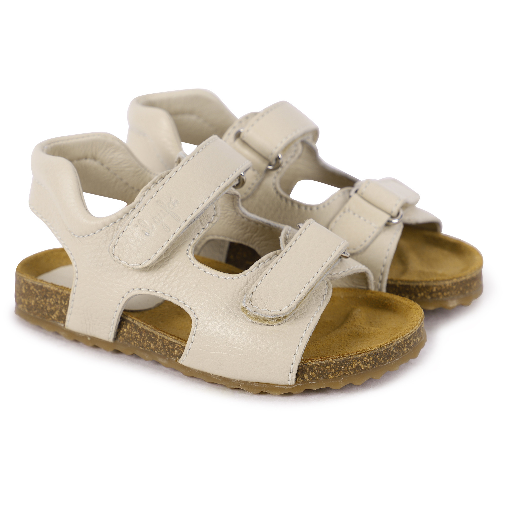 Il Gufo Velcro Straps Leather Sandals in Light Beige