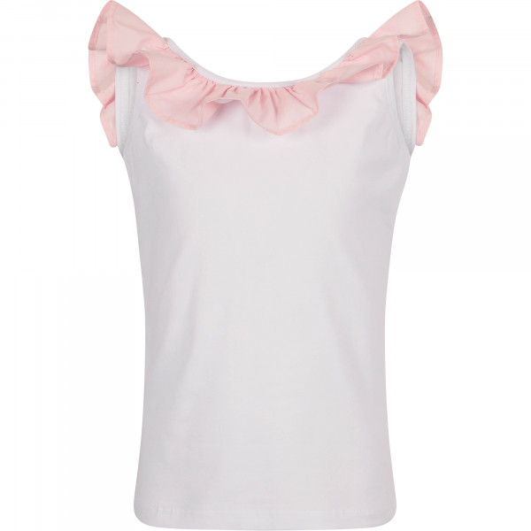 Pretty Bow Ruffled Top in White and Pink