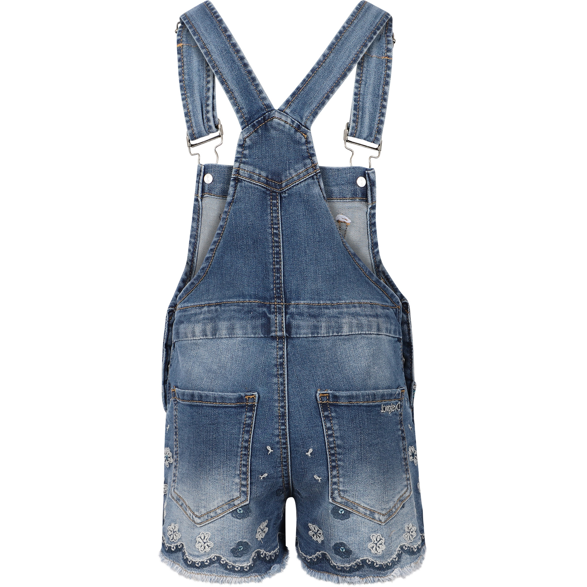 Desigual Floral Embroidery Denim Dungarees in Blue —