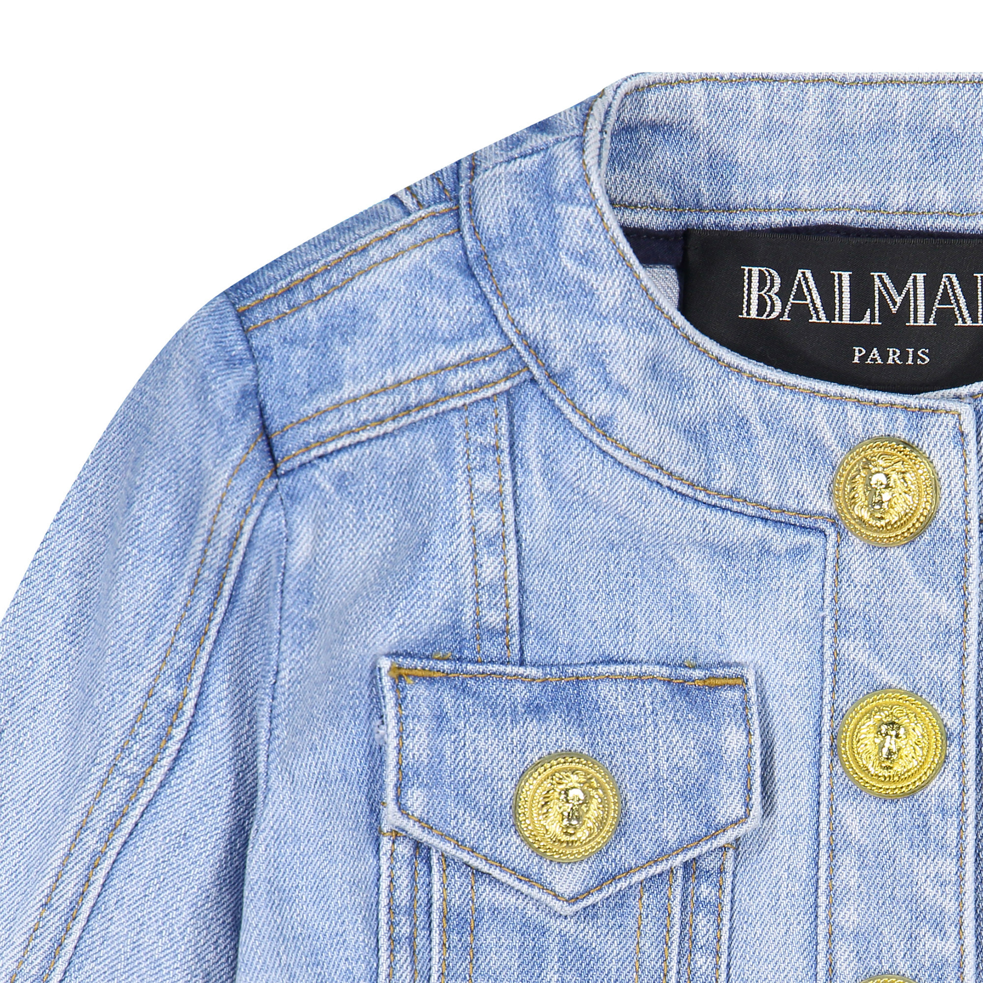 Balmain Girls Denim Jacket with Fancy Gold Buttons —