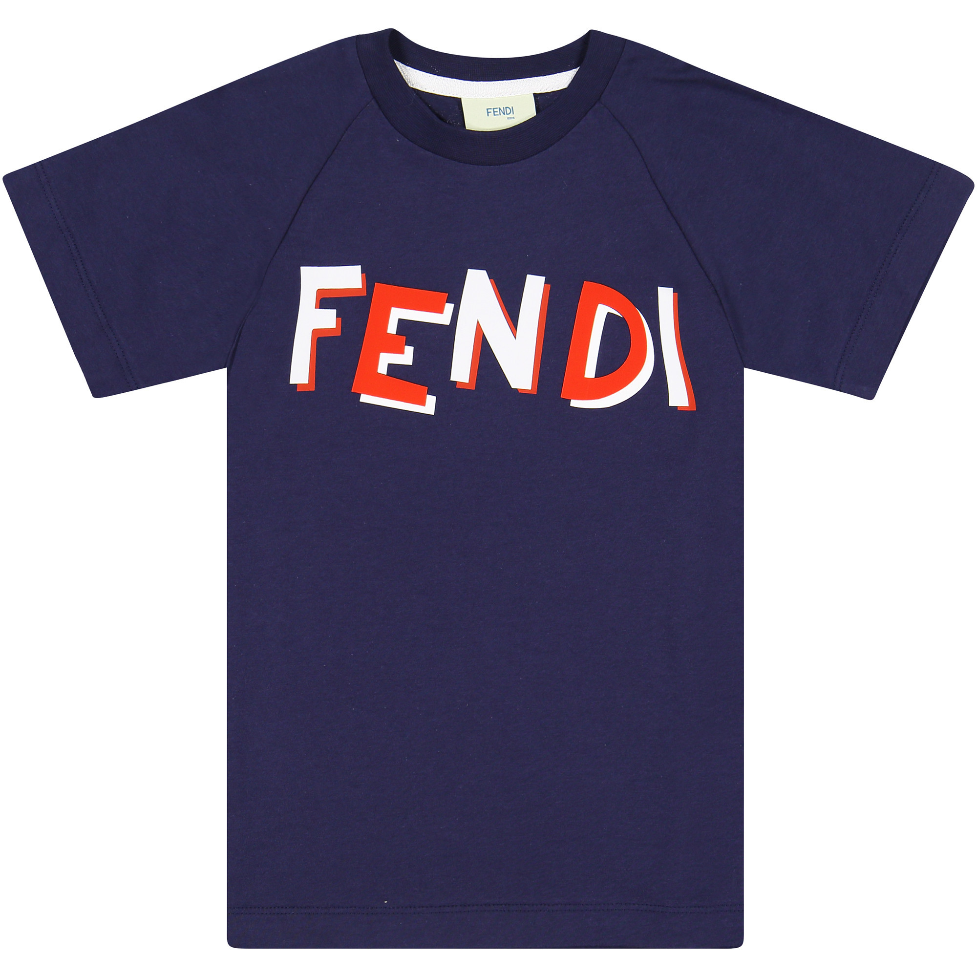 Fendi Boys Colourful Logo TShirt in Dark Blue