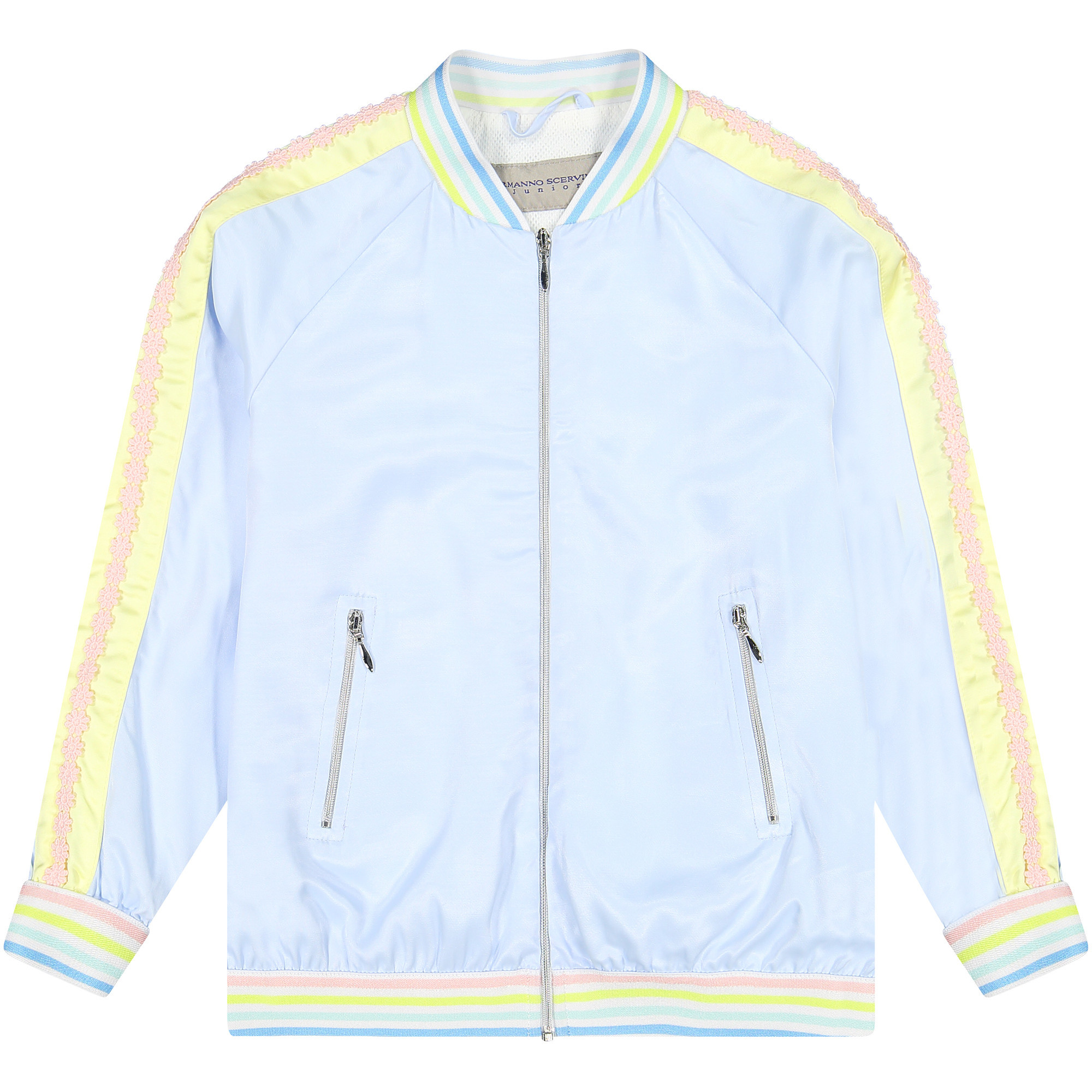 Ermanno Scervino Girls Light Blue Bomber Jacket —